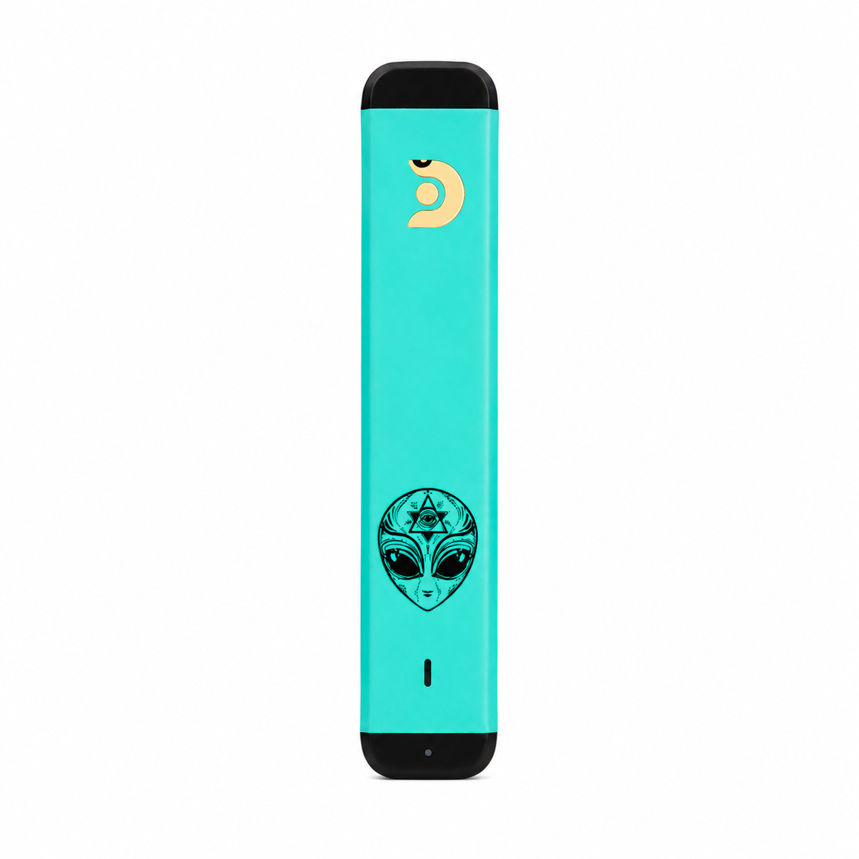 Close up of the ceramic heating mouthpiece on a sky blue half gram compact device
